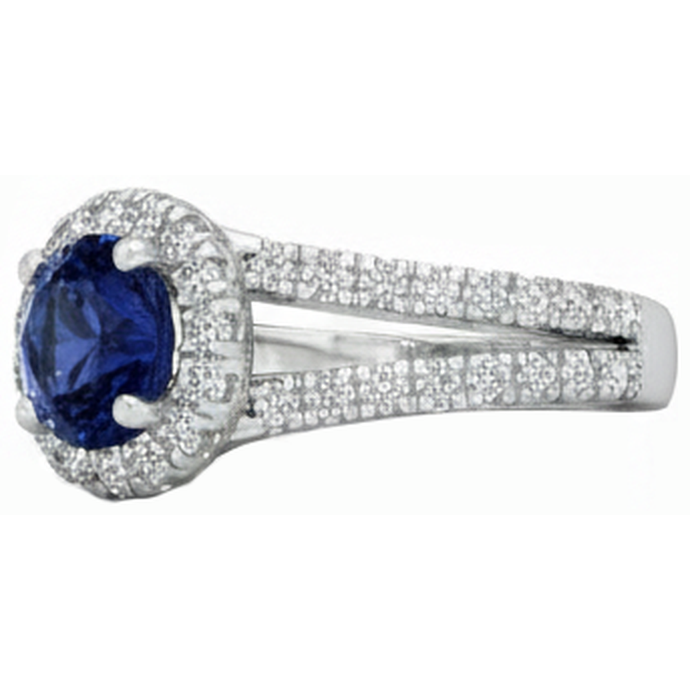 3.35 Carats Split Shank Tanzanite With Natural Earth Mined Diamonds Ring 14K White Gold
