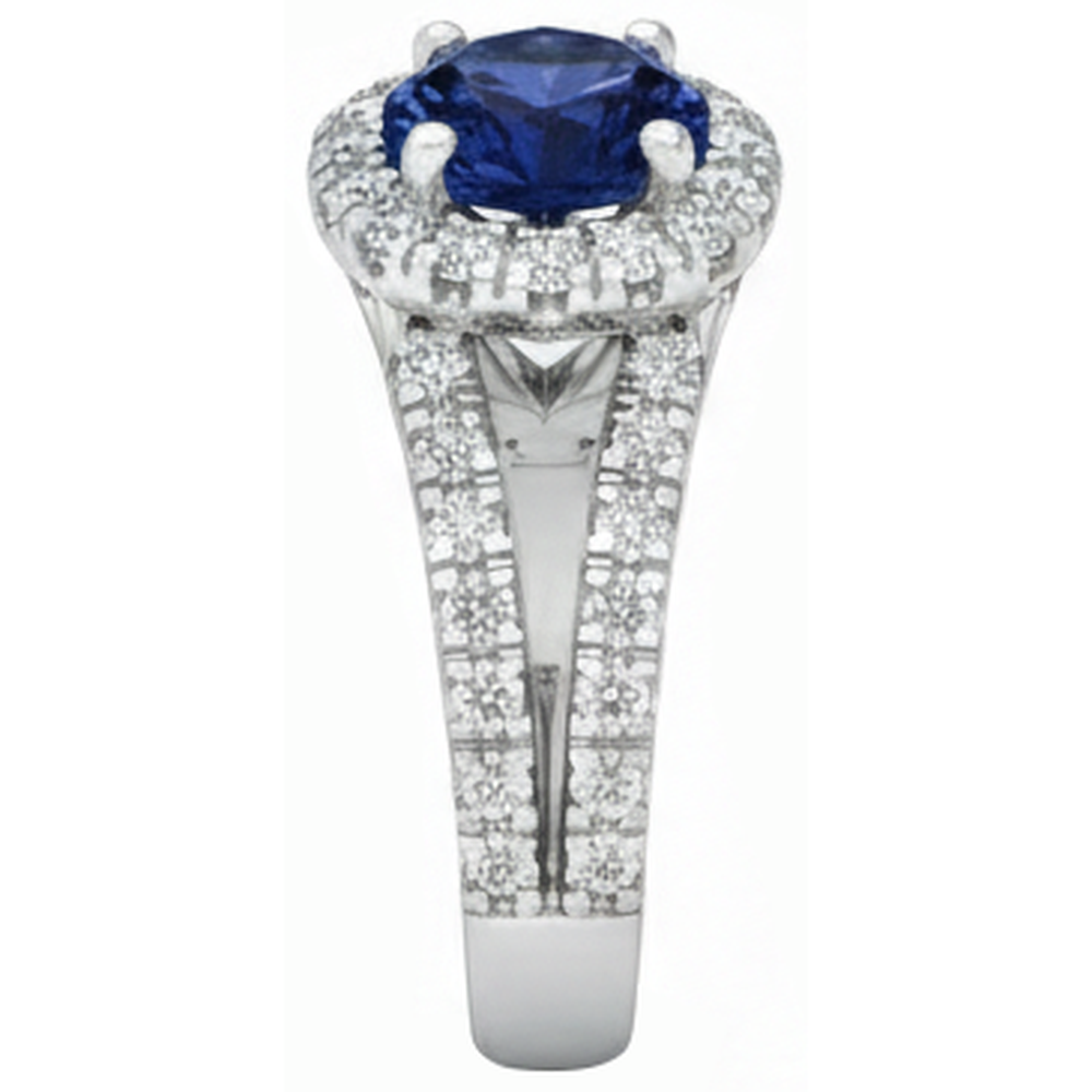 3.35 Carats Split Shank Tanzanite With Natural Earth Mined Diamonds Ring 14K White Gold