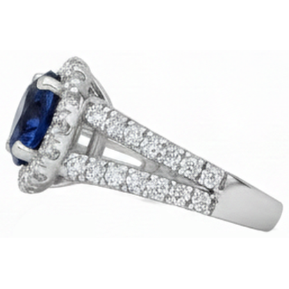 3.35 Carats Split Shank Tanzanite With Natural Earth Mined Diamonds Ring 14K White Gold