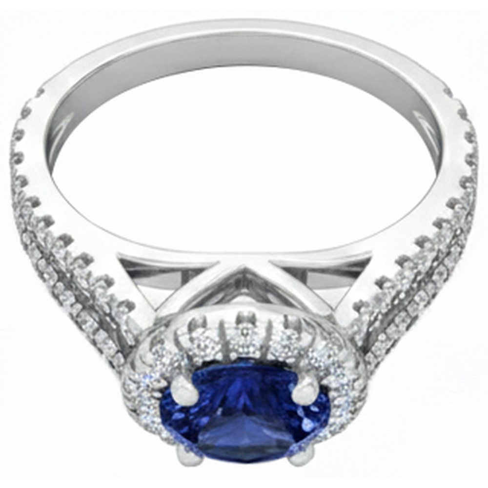 3.35 Carats Split Shank Tanzanite With Natural Earth Mined Diamonds Ring 14K White Gold