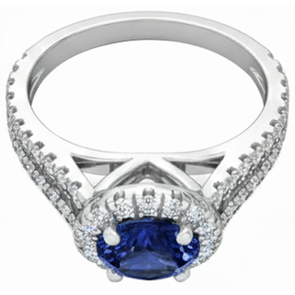 3.35 Carats Split Shank Tanzanite With Natural Earth Mined Diamonds Ring 14K White Gold