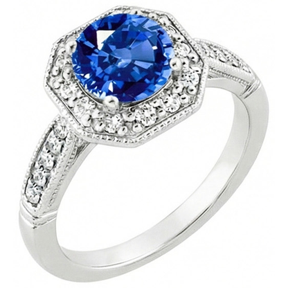 3.35 Ct Sri Lankan Sapphire And Natural Earth Mined Diamonds Ring White Gold 14K