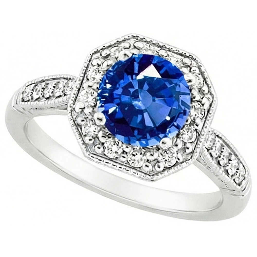 3.35 Ct Sri Lankan Sapphire And Natural Earth Mined Diamonds Ring White Gold 14K