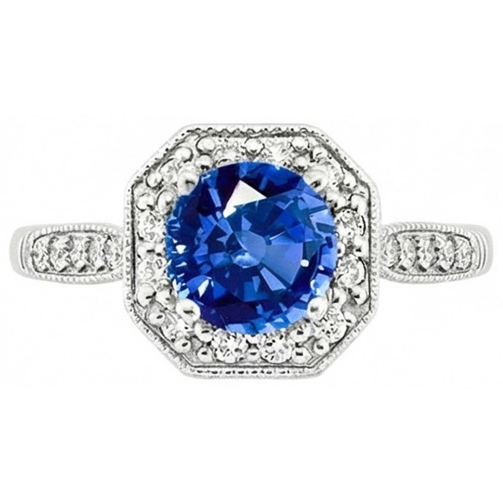 3.35 Ct Sri Lankan Sapphire And Natural Earth Mined Diamonds Ring White Gold 14K