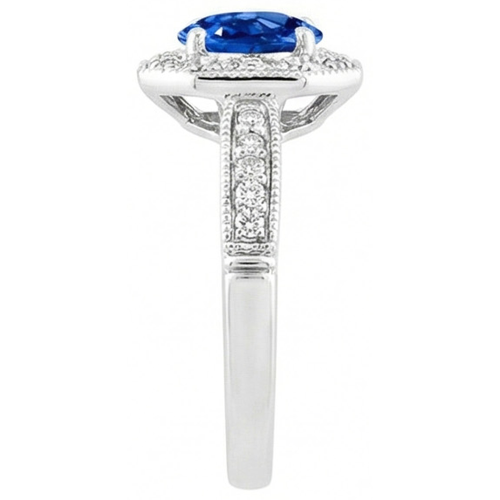 3.35 Ct Sri Lankan Sapphire And Natural Earth Mined Diamonds Ring White Gold 14K