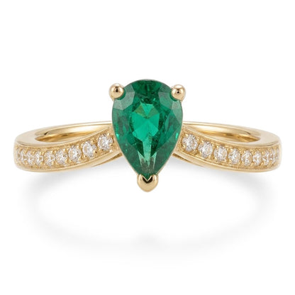 3.4 Ct Pear Cut Colombian Green Emerald Natural Earth Mined Diamond Wedding Ring Yellow Gold 14K