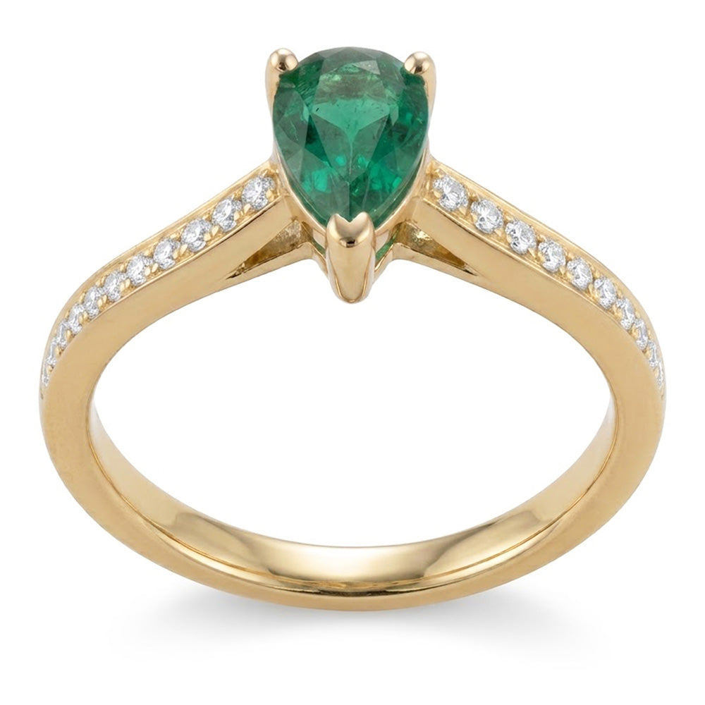 3.4 Ct Pear Cut Colombian Green Emerald Natural Earth Mined Diamond Wedding Ring Yellow Gold 14K