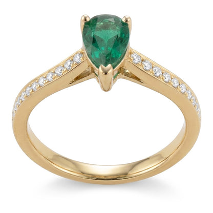 3.4 Ct Pear Cut Colombian Green Emerald Natural Earth Mined Diamond Wedding Ring Yellow Gold 14K