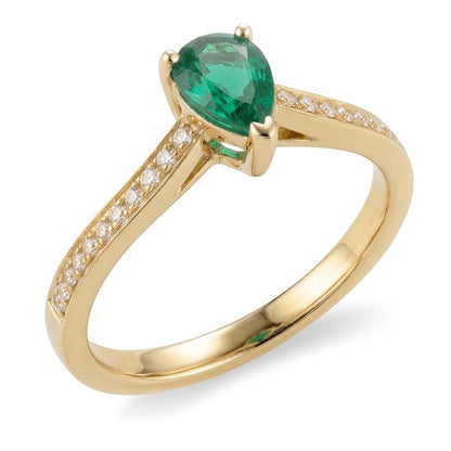 3.4 Ct Pear Cut Colombian Green Emerald Natural Earth Mined Diamond Wedding Ring Yellow Gold 14K
