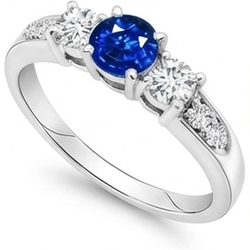 3.40 Carats Round Sri Lanka Sapphire Natural Earth Mined Diamonds Wedding Ring
