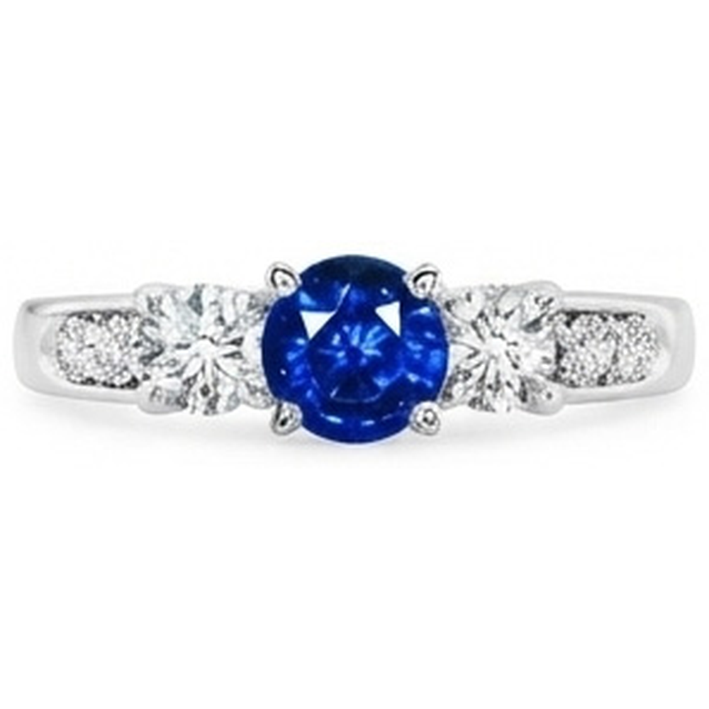 3.40 Carats Round Sri Lanka Sapphire Natural Earth Mined Diamonds Wedding Ring