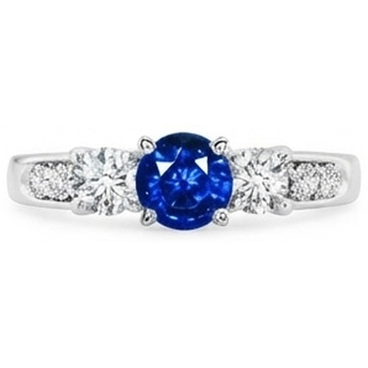 3.40 Carats Round Sri Lanka Sapphire Natural Earth Mined Diamonds Wedding Ring