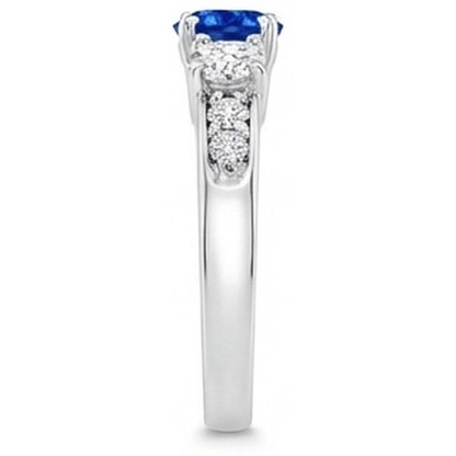 3.40 Carats Round Sri Lanka Sapphire Natural Earth Mined Diamonds Wedding Ring