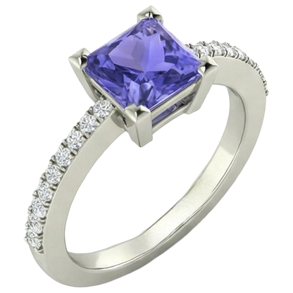3.40 Carats Tanzanite And Natural Earth Mined Diamonds Wedding Ring 14K White Gold