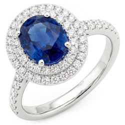 3.40 Ct Oval Ceylon Sapphire With Round Natural Earth Mined Diamonds Ring White Gold