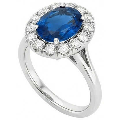 3.40 Ct Sri Lankan Sapphire And Natural Earth Mined Diamonds Engagement Ring