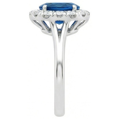 3.40 Ct Sri Lankan Sapphire And Natural Earth Mined Diamonds Engagement Ring