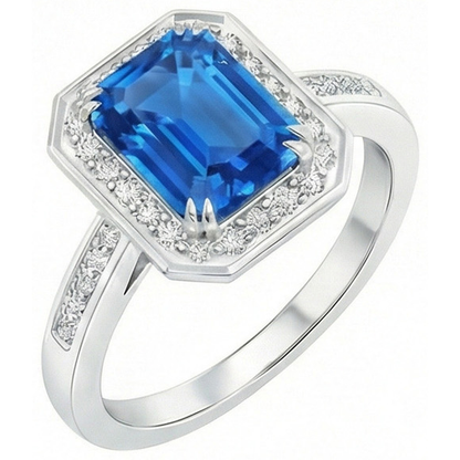 3.40 Ct Sri Lankan Sapphire Natural Earth Mined Diamonds Ring White Gold 14K