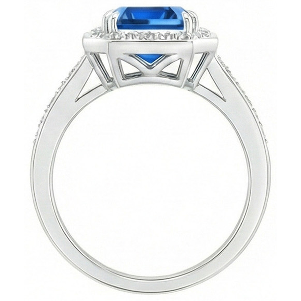 3.40 Ct Sri Lankan Sapphire Natural Earth Mined Diamonds Ring White Gold 14K