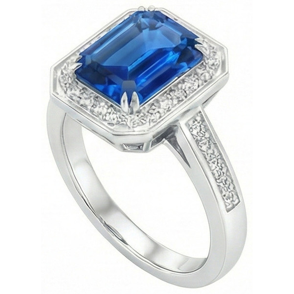 3.40 Ct Sri Lankan Sapphire Natural Earth Mined Diamonds Ring White Gold 14K