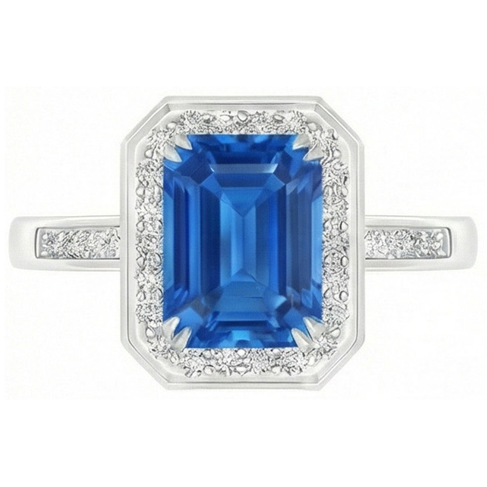 3.40 Ct Sri Lankan Sapphire Natural Earth Mined Diamonds Ring White Gold 14K