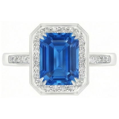 3.40 Ct Sri Lankan Sapphire Natural Earth Mined Diamonds Ring White Gold 14K