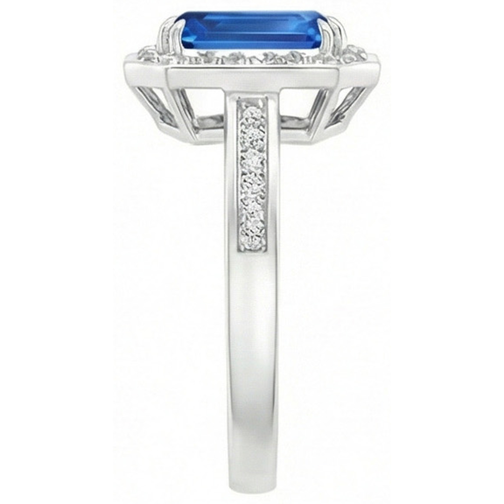 3.40 Ct Sri Lankan Sapphire Natural Earth Mined Diamonds Ring White Gold 14K