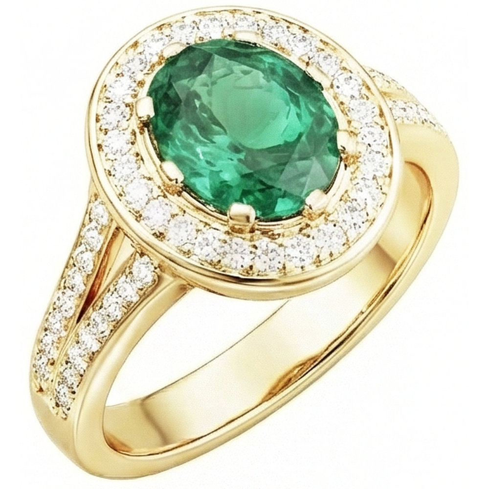 3.5 Ct Oval Cut Green Emerald GIA With Halo Natural Earth Mined Diamond Ring