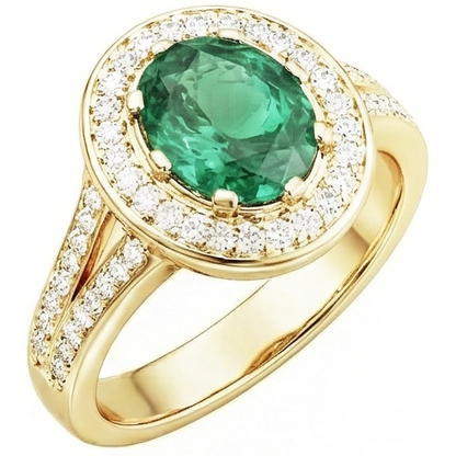 3.5 Ct Oval Cut Green Emerald GIA With Halo Natural Earth Mined Diamond Ring