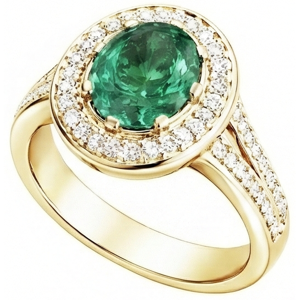 3.5 Ct Oval Cut Green Emerald GIA With Halo Natural Earth Mined Diamond Ring