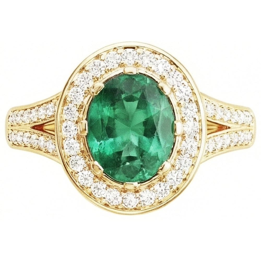3.5 Ct Oval Cut Green Emerald GIA With Halo Natural Earth Mined Diamond Ring