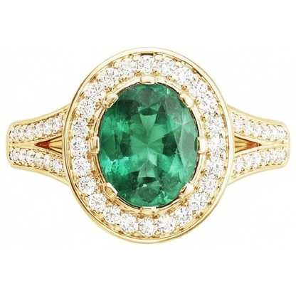 3.5 Ct Oval Cut Green Emerald GIA With Halo Natural Earth Mined Diamond Ring