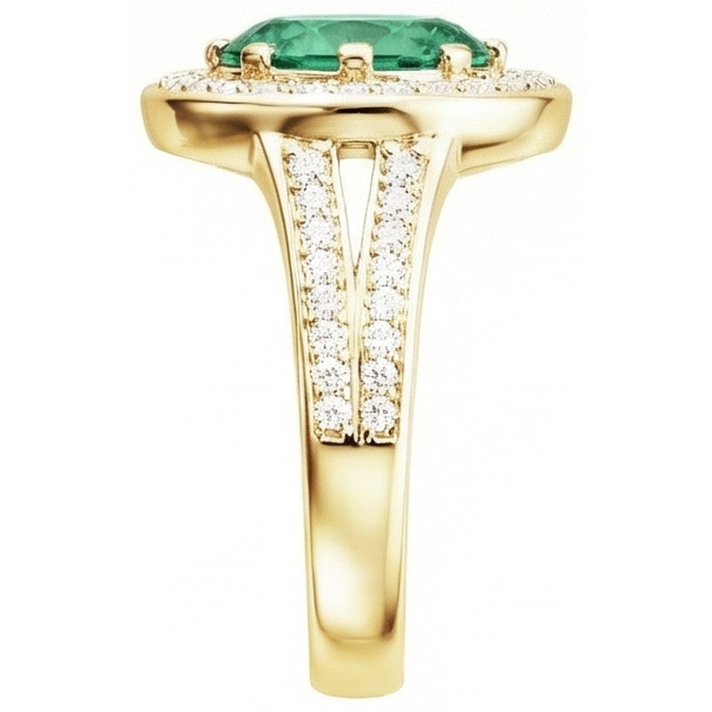 3.5 Ct Oval Cut Green Emerald GIA With Halo Natural Earth Mined Diamond Ring