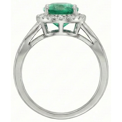 3.5 Ct Oval Cut Green Emerald With Natural Earth Mined Diamond Engagement Ring