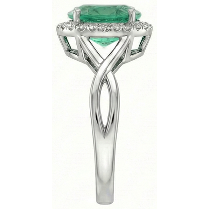 3.5 Ct Oval Cut Green Emerald With Natural Earth Mined Diamond Engagement Ring