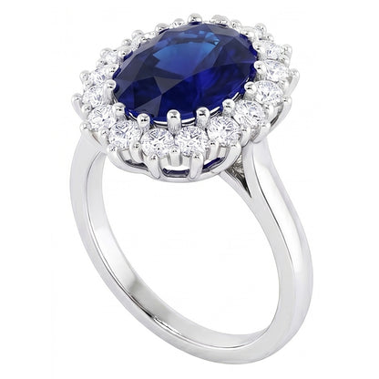 3.5 Ct Oval Shaped Ceylon Sapphire Round Natural Earth Mined Diamond Ring White Gold 14K