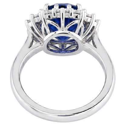 3.5 Ct Oval Shaped Ceylon Sapphire Round Natural Earth Mined Diamond Ring White Gold 14K