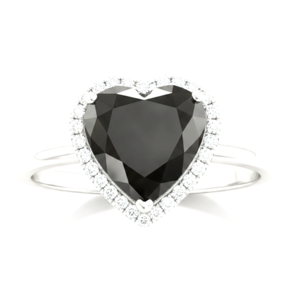 2 Carat Heart Black Diamond and White Diamond Halo Ring Natural 14K White Gold