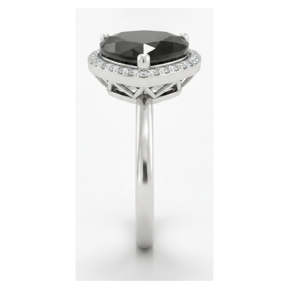 2 Carat Heart Black Diamond and White Diamond Halo Ring Natural 14K White Gold