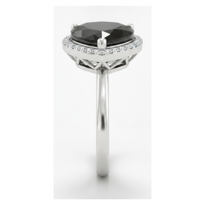 2 Carat Heart Black Diamond and White Diamond Halo Ring Natural 14K White Gold