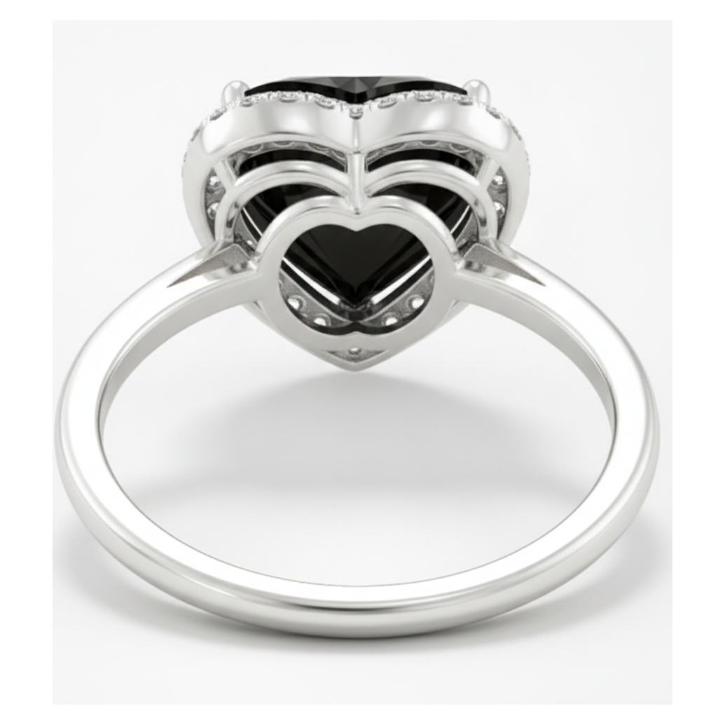 2 Carat Heart Black Diamond and White Diamond Halo Ring Natural 14K White Gold