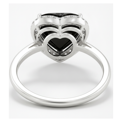 2 Carat Heart Black Diamond and White Diamond Halo Ring Natural 14K White Gold