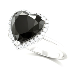 3.5 Carat Heart Black Diamond and White Diamond Halo Ring Natural 14K White Gold