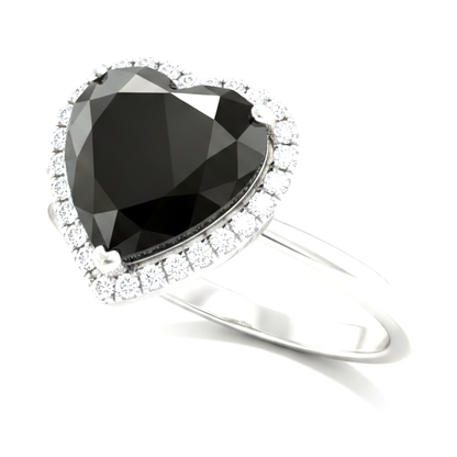 2 Carat Heart Black Diamond and White Diamond Halo Ring Natural 14K White Gold
