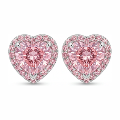 3.5 Carat Heart Pink Lab Grown Diamond and White Diamond Halo Earrings 14K White Gold