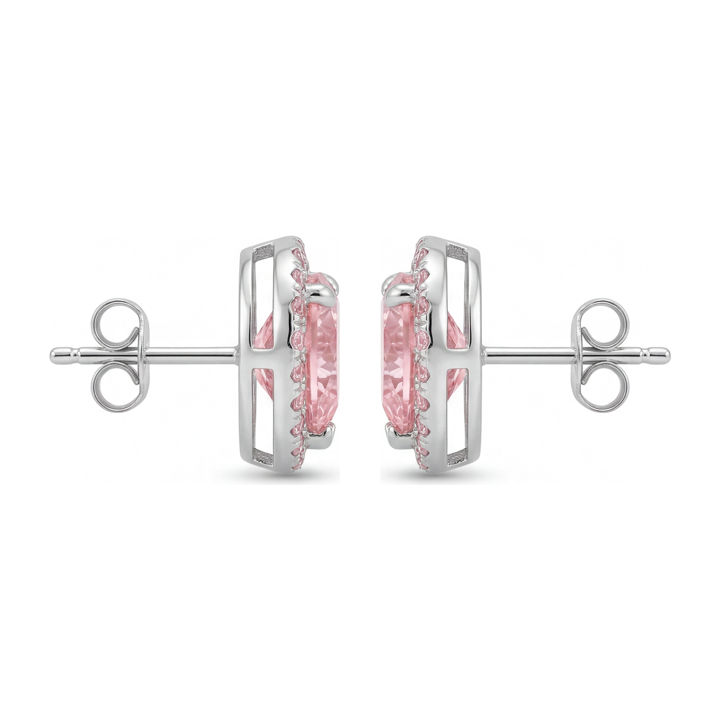 3.5 Carat Heart Pink Lab Grown Diamond and White Diamond Halo Earrings 14K White Gold