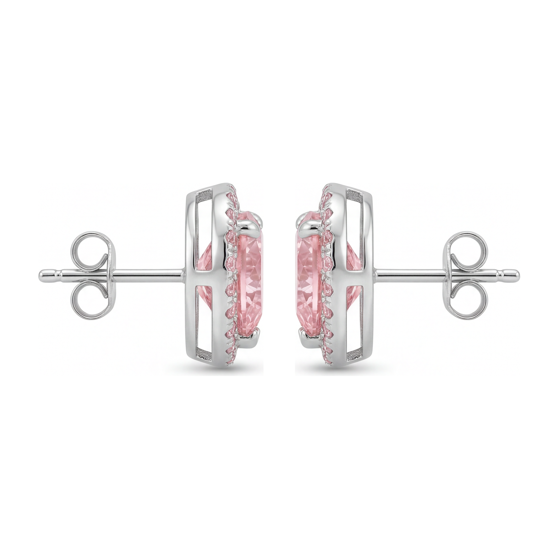 3.5 Carat Heart Pink Lab Grown Diamond and White Diamond Halo Earrings 14K White Gold