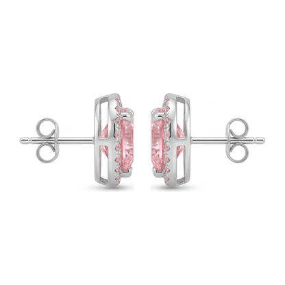 3.5 Carat Heart Pink Lab Grown Diamond and White Diamond Halo Earrings 14K White Gold