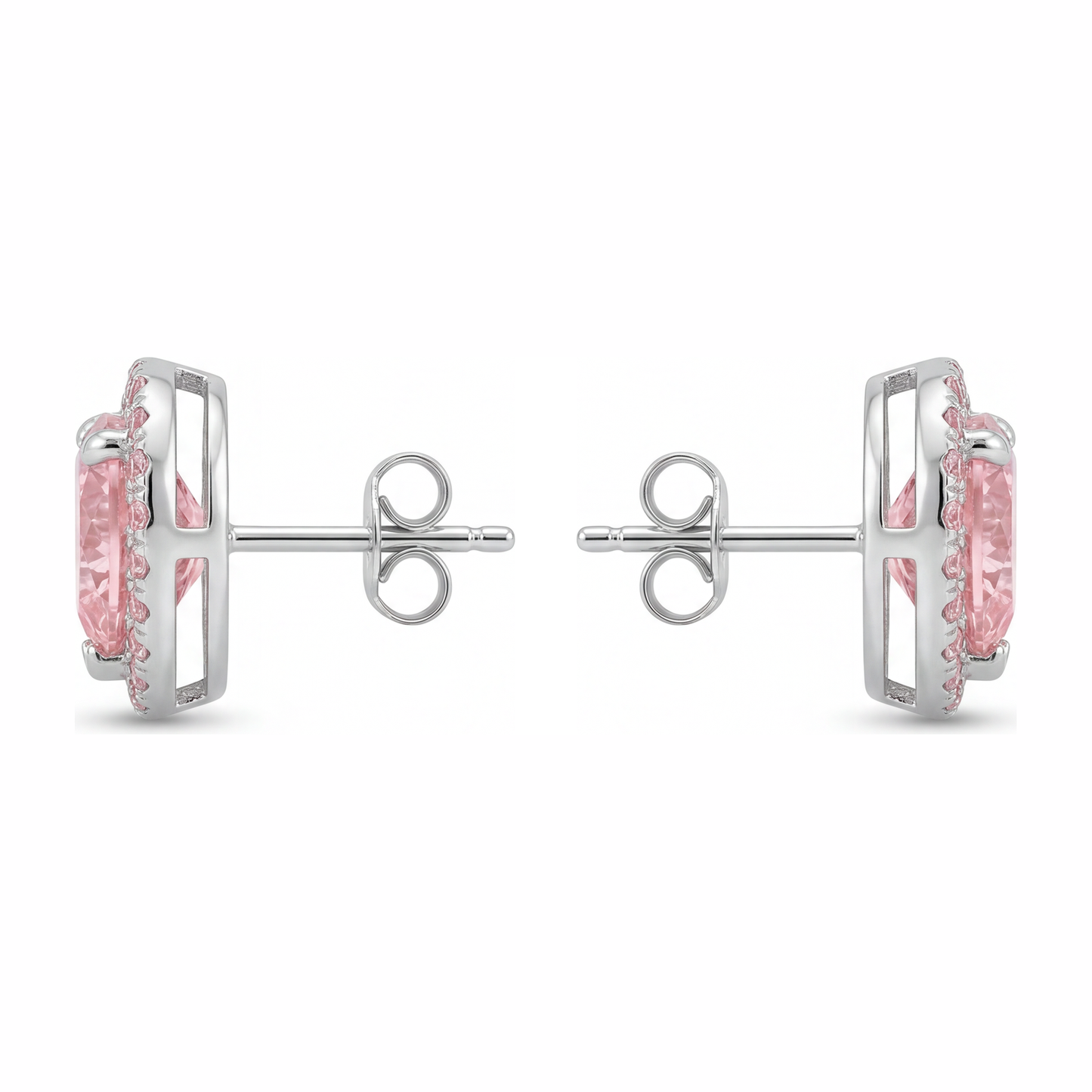 3.5 Carat Heart Pink Lab Grown Diamond and White Diamond Halo Earrings 14K White Gold