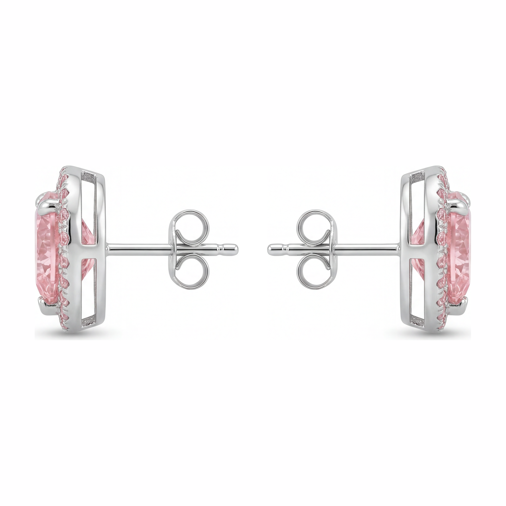 3.5 Carat Heart Pink Lab Grown Diamond and White Diamond Halo Earrings 14K White Gold